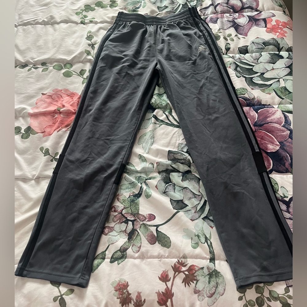 Adidas Boys Grey Black 3-Stripe Track Pants Athletic Joggers XL 18/20
